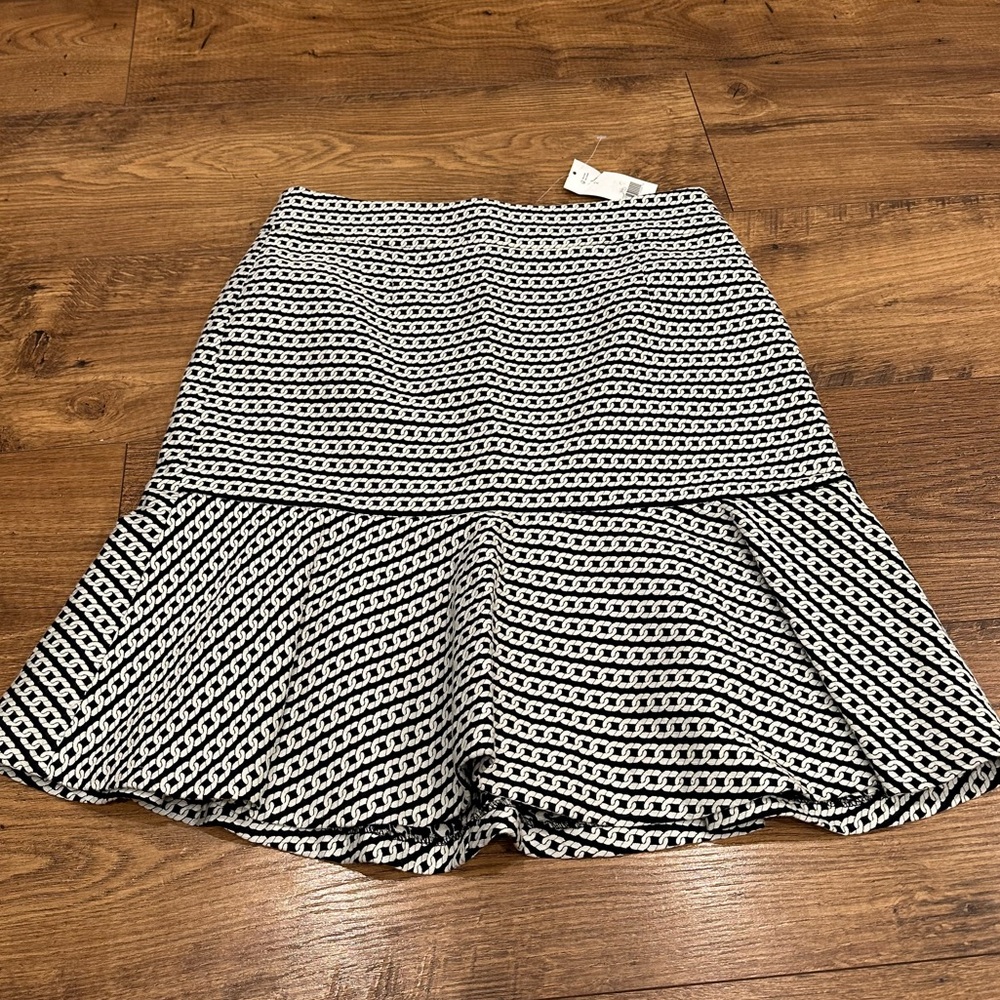 Banana Republic Chain Print Flounce Midi Skirt Black Ivory Size 2 NWT